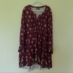 Maroon Sweater Dress with Bell Sleeves Plus Size